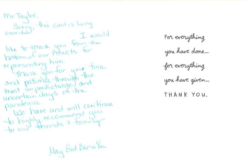 Michael Taylor Thank you Card